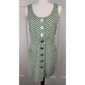 Vintage Juicy Couture Green Geometric Button Front Dress Y2K Logo Hardware